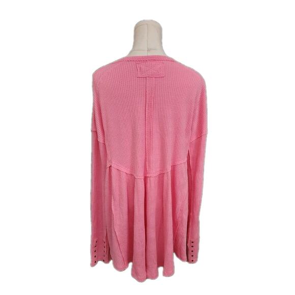 Free People Oh My Babydoll Cotton Waffle Weave Top Carnation Pink Boxy Large New - Picture 9 of 16